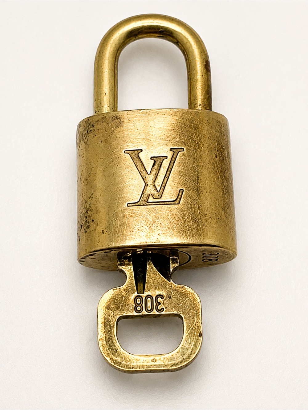 Authentic Louis Vuitton LV Brass Gold Padlock Lock & Key #308